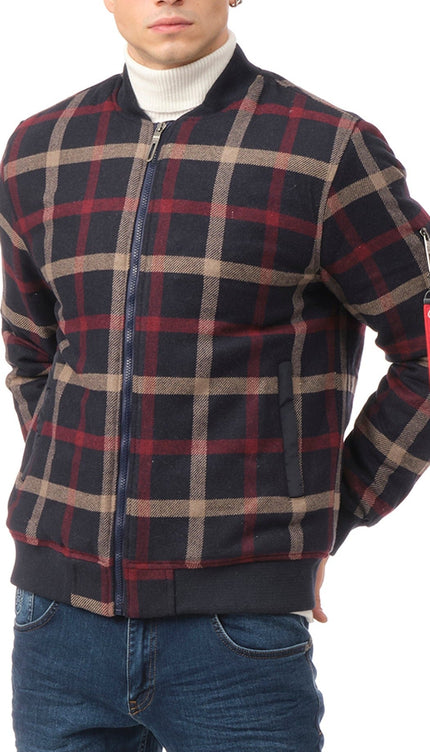 Plaid Bomber Jacket - Navy/Red - Ron Tomson