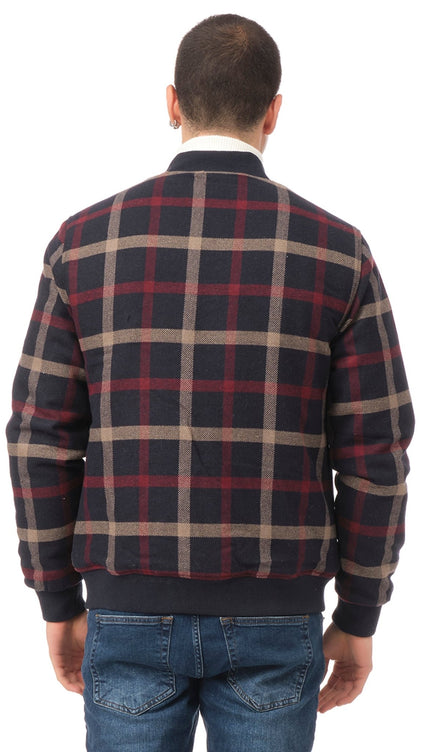 Plaid Bomber Jacket - Navy/Red - Ron Tomson