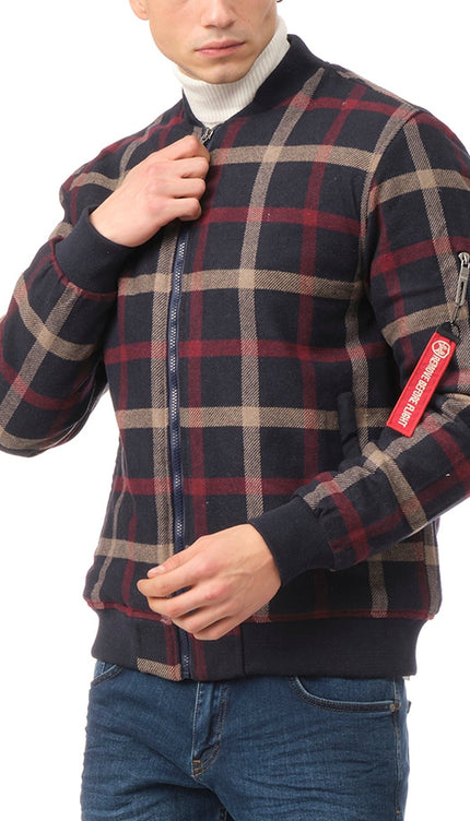 Plaid Bomber Jacket - Navy/Red - Ron Tomson