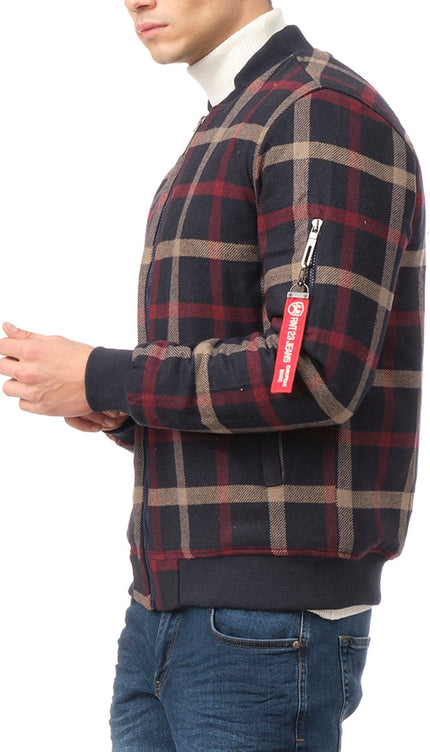 Plaid Bomber Jacket - Navy/Red - Ron Tomson