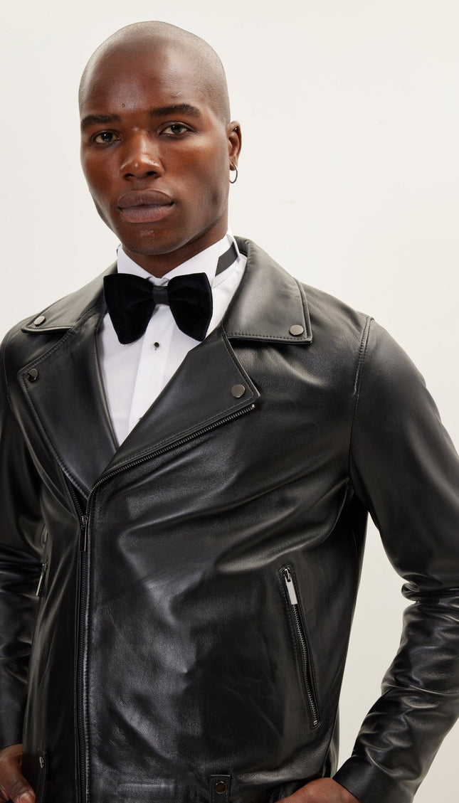 Plain Leather Moto - Black - Ron Tomson