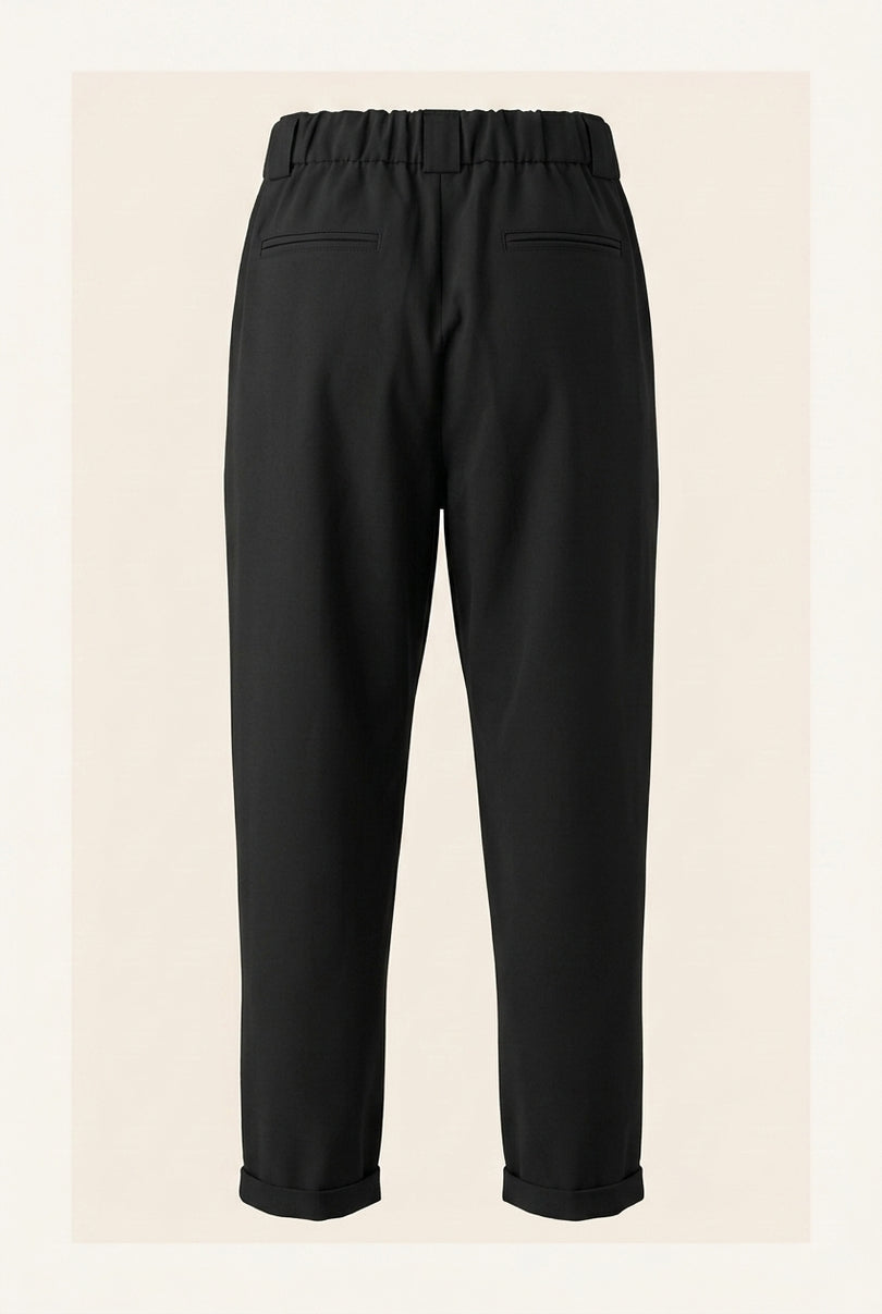 Pleated Relaxed Pants - Black - Back