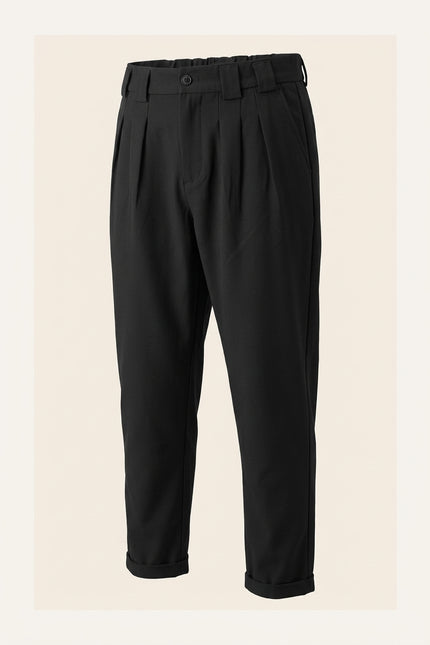 Pleated Relaxed Pants - Black - Front