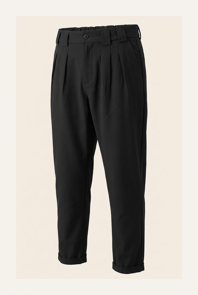 Pleated Relaxed Pants - Black - Front