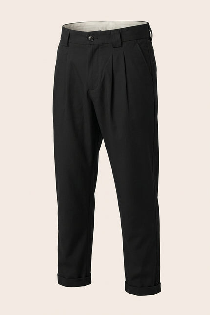 Pleated Trousers - Black - Front