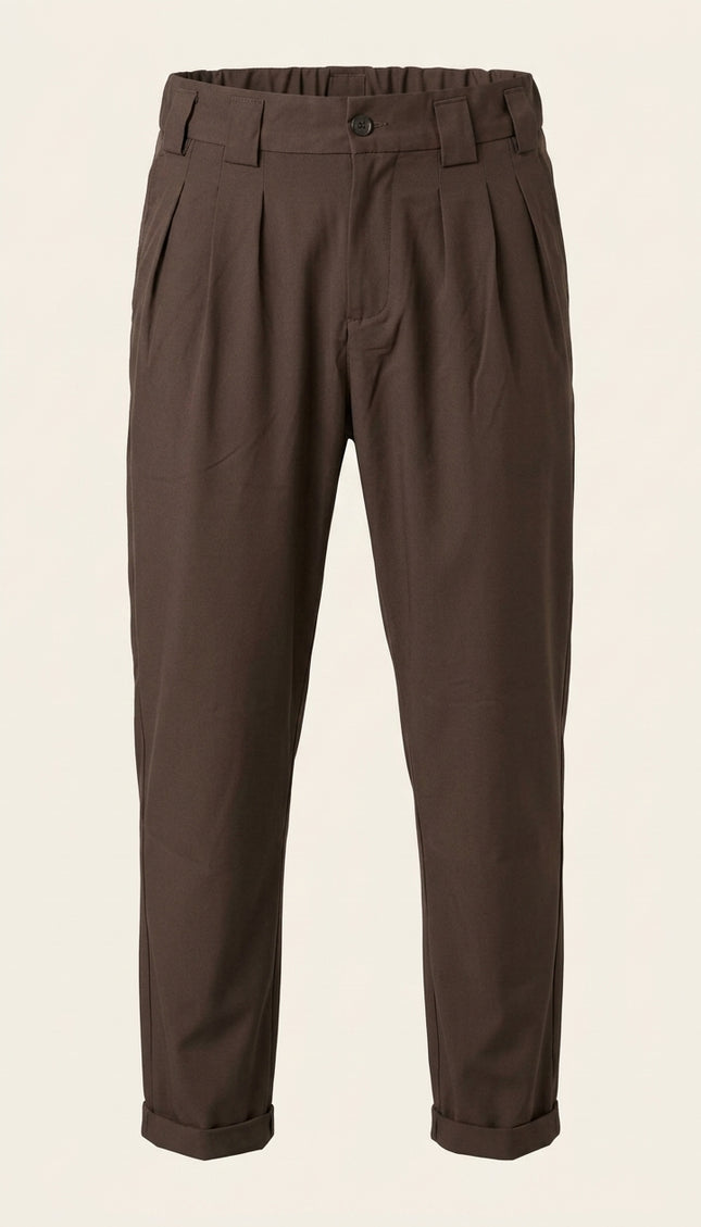Pleated Trousers - Brown - Front