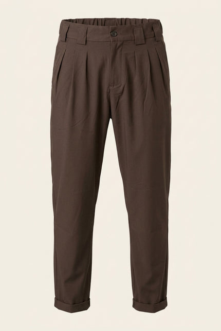 Pleated Trousers - Brown - Front