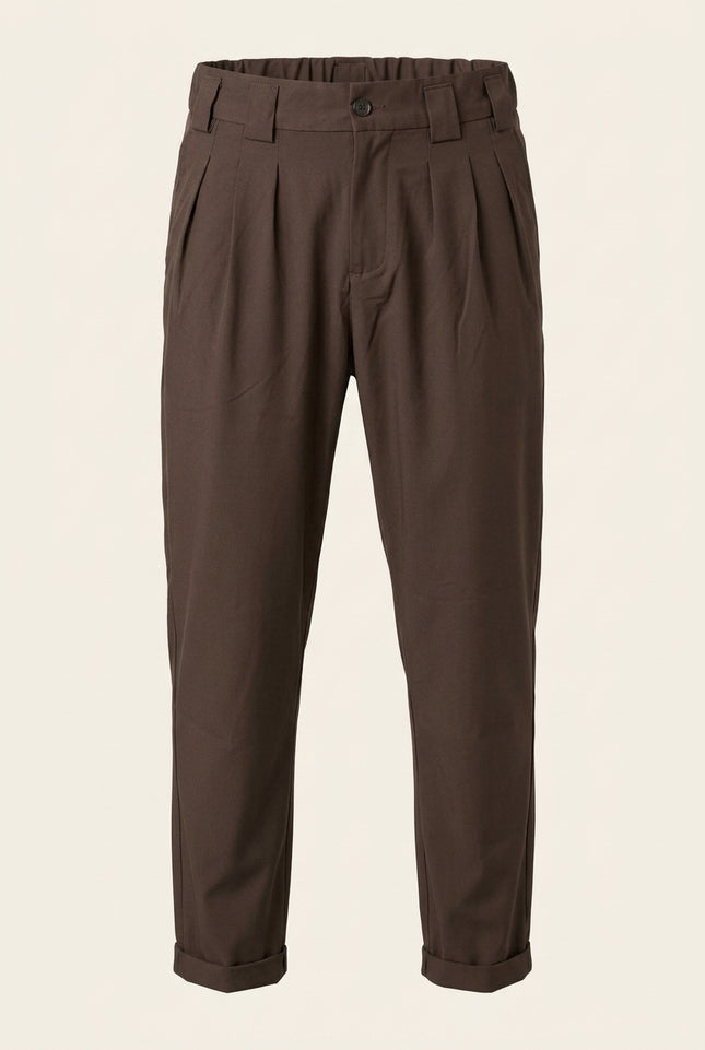 Pleated Trousers - Brown - Front