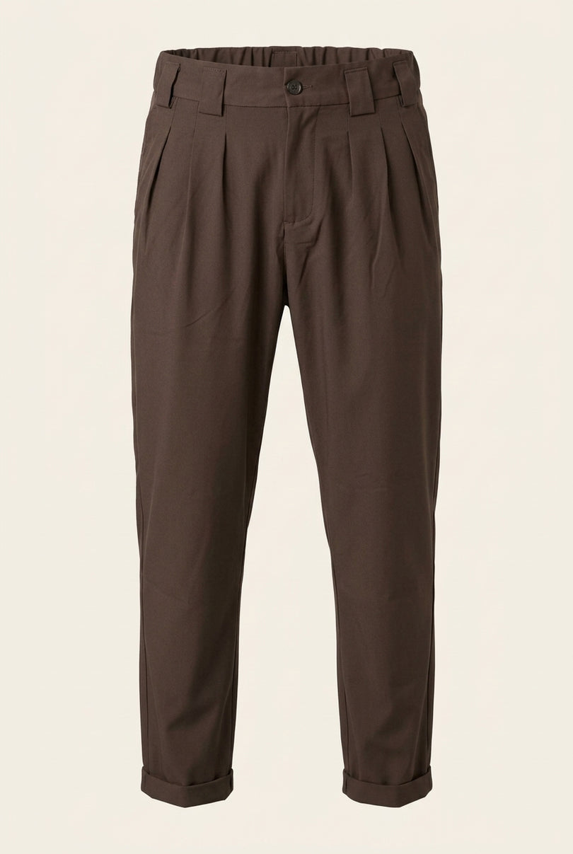 Pleated Trousers - Brown - Front
