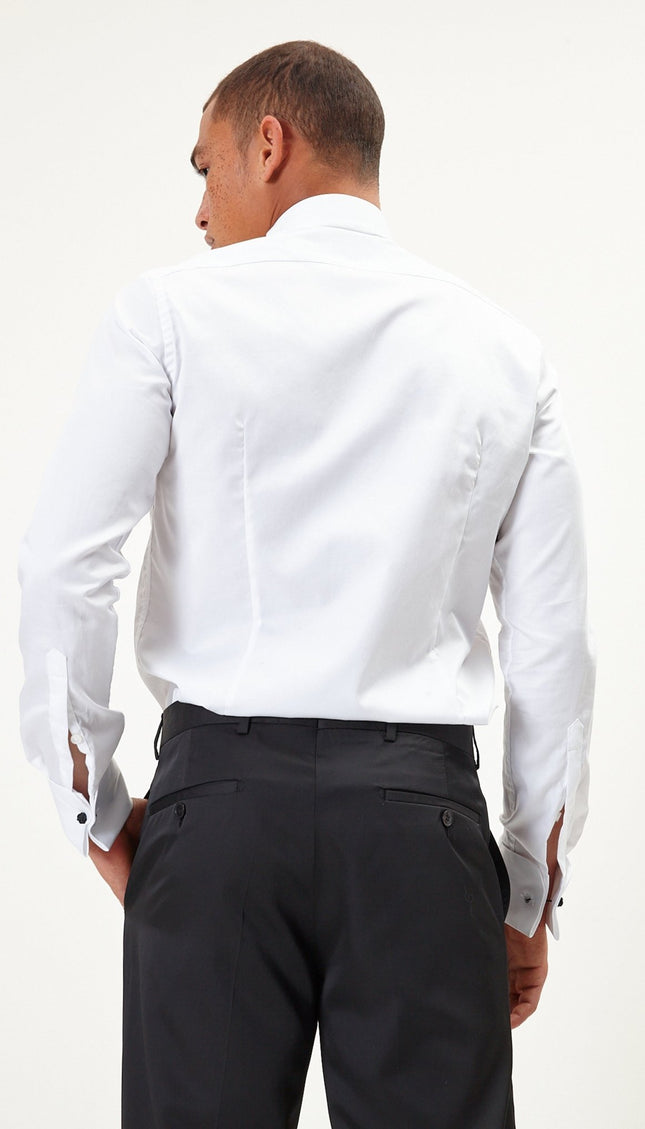 Pleated Wing Tip Collar Shirt - White - Ron Tomson