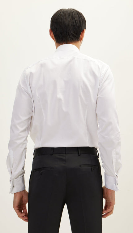 Pleated Wing Tip Collar Shirt - White Black - Ron Tomson