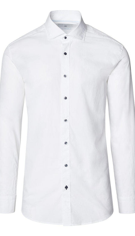 Poplin Tonal Button Dress Shirt - White - Ron Tomson