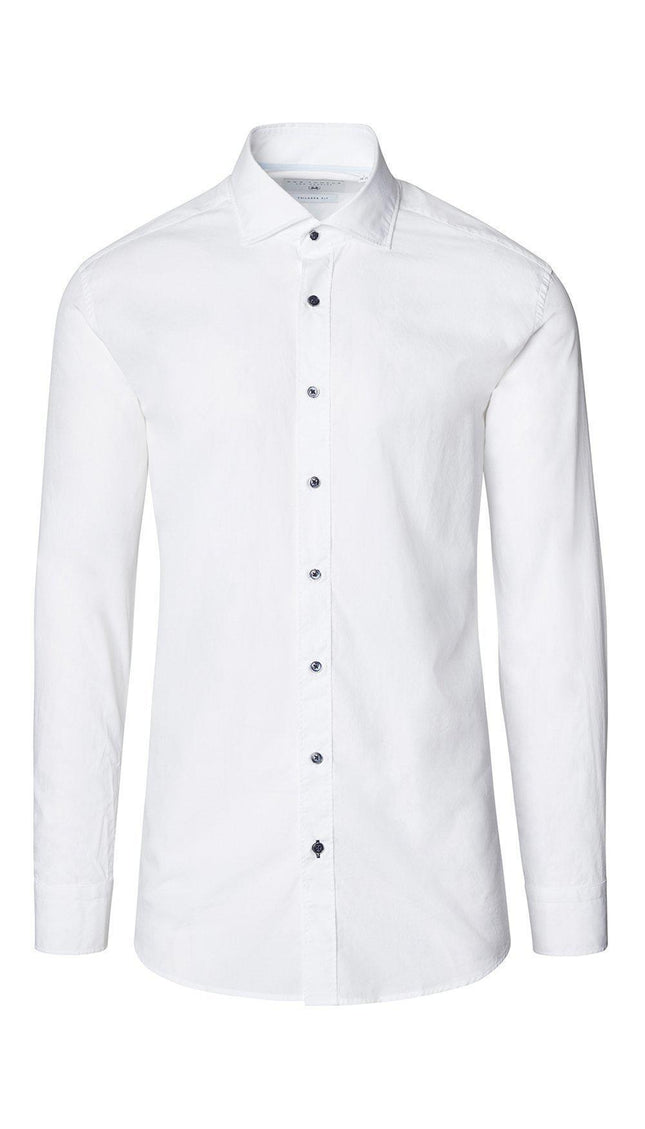 Poplin Tonal Button Dress Shirt - White - Ron Tomson