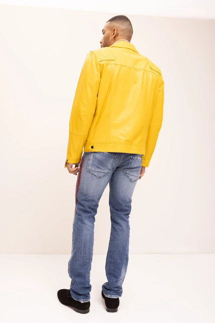 Men's Premium Lamb Skin Motorcycle Jacket - Yellow - Ron Tomson Leather