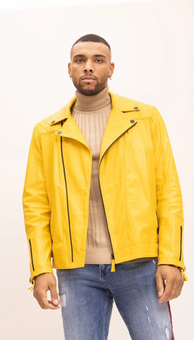 Premium Lamb Skin Motorcycle Jacket - Yellow - Ron Tomson