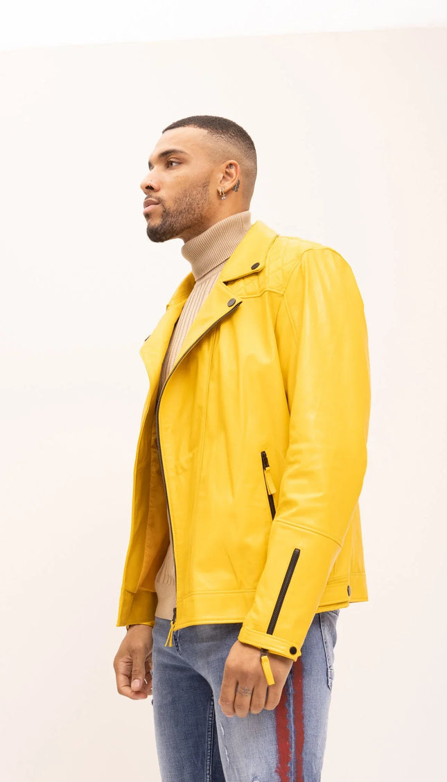 Premium Lamb Skin Motorcycle Jacket - Yellow - Ron Tomson