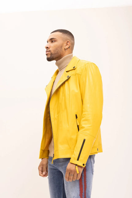 Men's Premium Lamb Skin Motorcycle Jacket - Yellow - Ron Tomson Leather