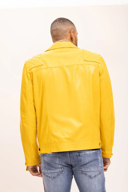 Men's Premium Lamb Skin Motorcycle Jacket - Yellow - Ron Tomson Leather