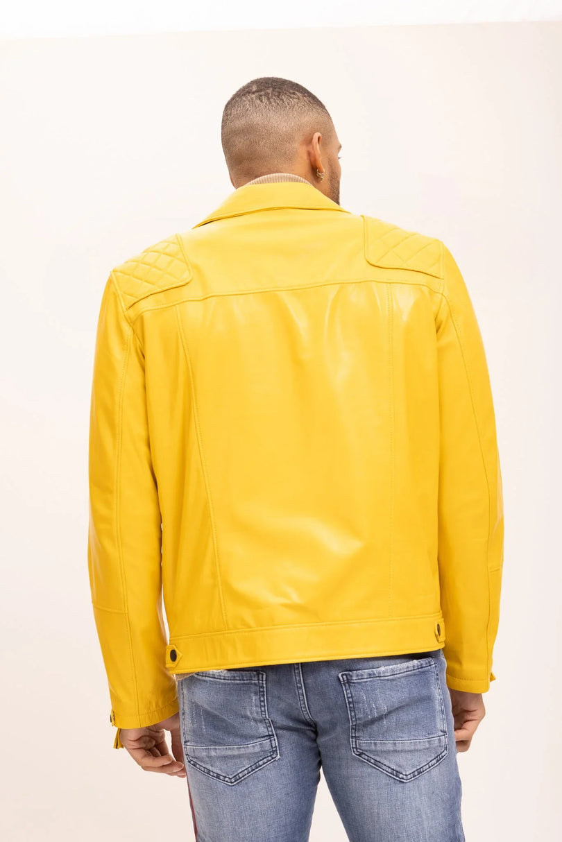 Men's Premium Lamb Skin Motorcycle Jacket - Yellow - Ron Tomson Leather