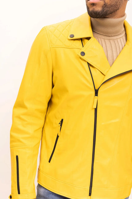 Men's Premium Lamb Skin Motorcycle Jacket - Yellow - Ron Tomson Leather