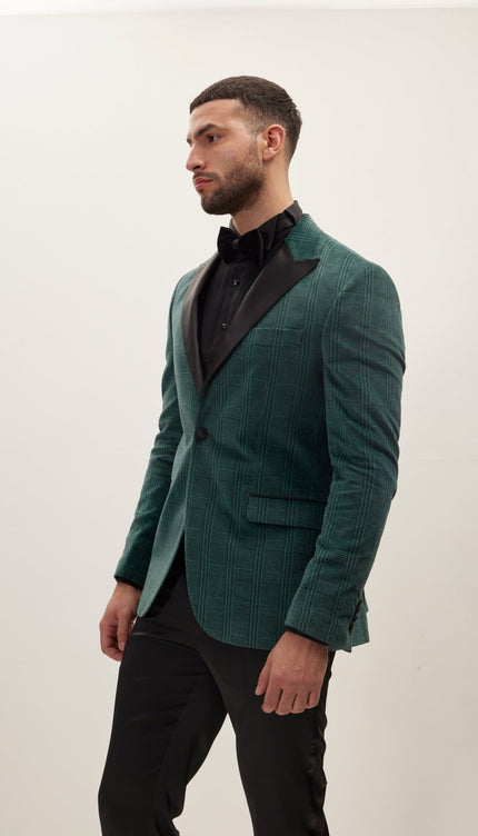 Prince Of Wales Peak Lapel Velvet Tuxedo Jacket - Green - Ron Tomson