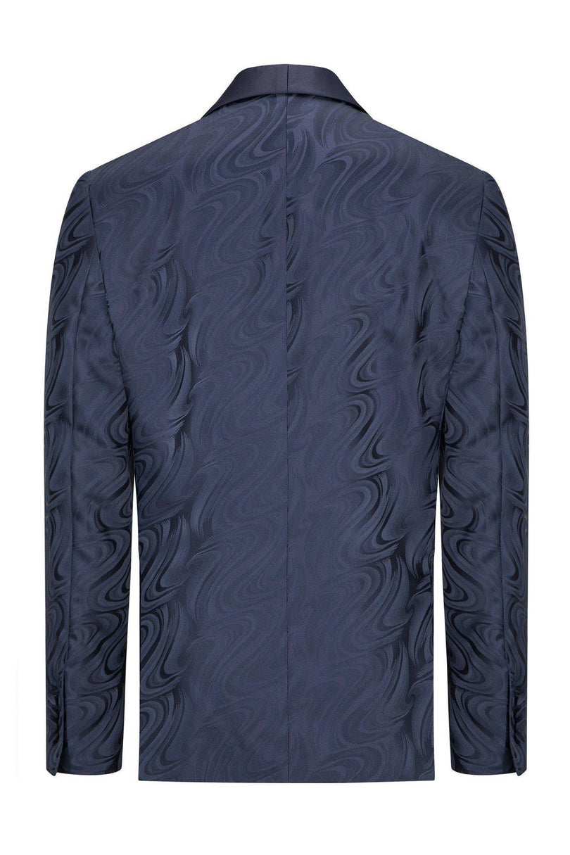 Psychedelic Texture Shawl Lapel Tuxedo Jacket- Navy - Ron Tomson