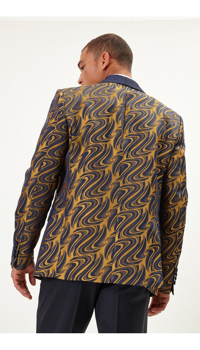 Psychedelic Texture Shawl Lapel Tuxedo Jacket - Navy Gold - Ron Tomson