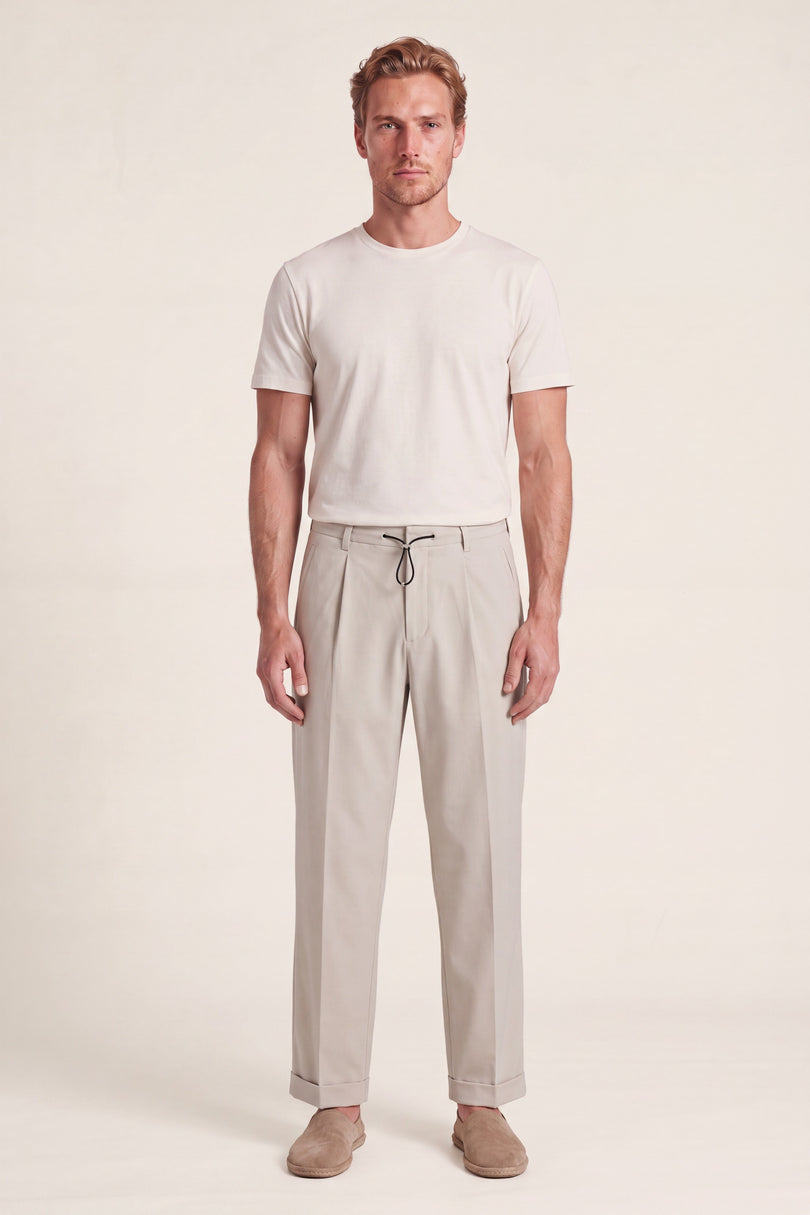 Pleated Wide Leg Trousers - Stone