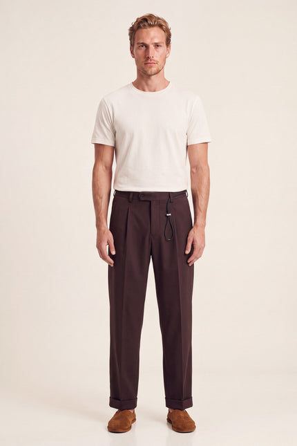 Pleated Wide Leg Trousers - Dark Brown