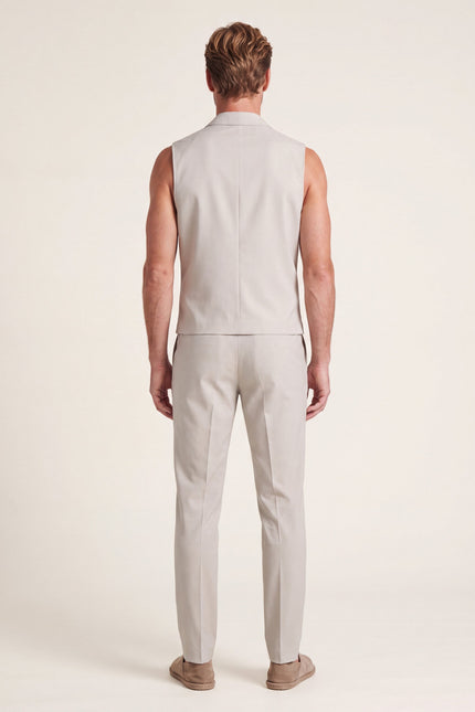 Belted Notch Lapel Waistcoat - Stone