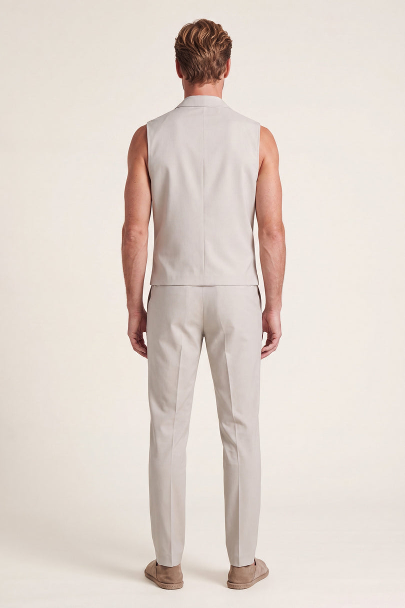 Belted Notch Lapel Waistcoat - Stone
