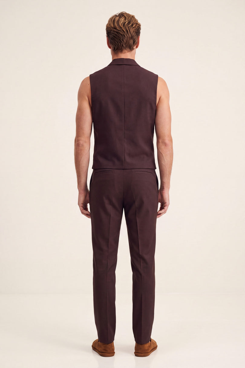 Belted Notch Lapel Waistcoat - Dark Brown