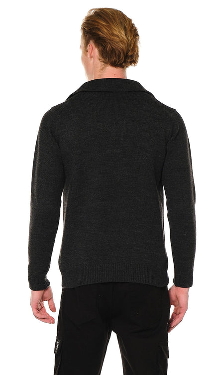 Pullover V Neck Knit Sweater - Anthracite - Ron Tomson