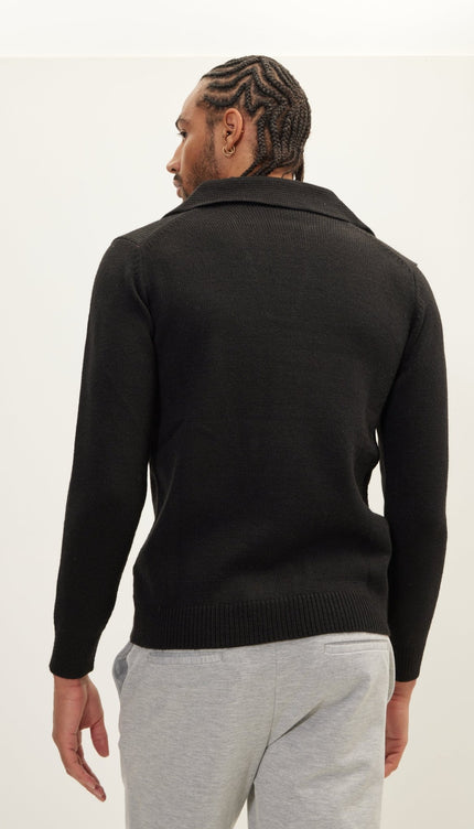 Pullover V Neck Knit Sweater - Black - Ron Tomson