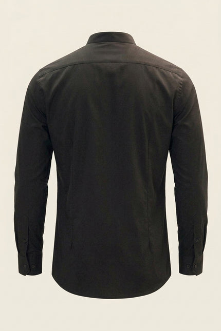 Pure Cotton Band Collar Dress Shirt - Black - Back
