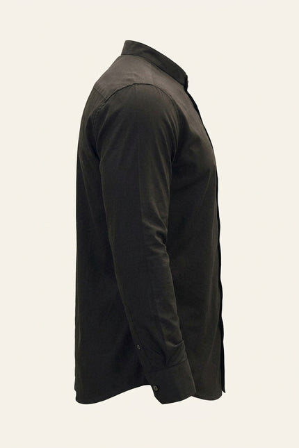 Pure Cotton Band Collar Dress Shirt - Black - Side