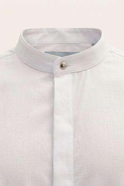 Pure Cotton Band Collar Dress Shirt  - White - Detail