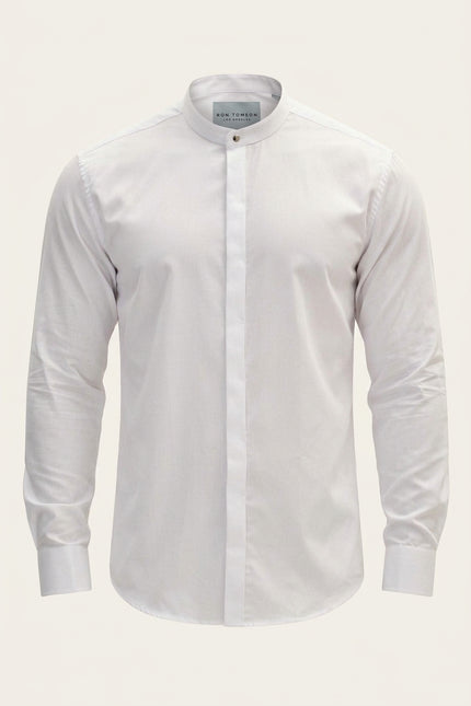Pure Cotton Band Collar Dress Shirt  - White - Front