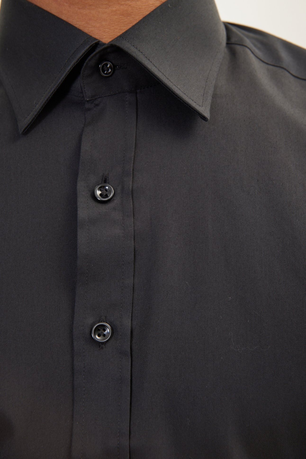 Pure Cotton Classic Collar Sateen Dress Shirt - Black - Ron Tomson