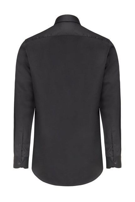 Pure Cotton Classic Collar Sateen Dress Shirt - Black - Ron Tomson