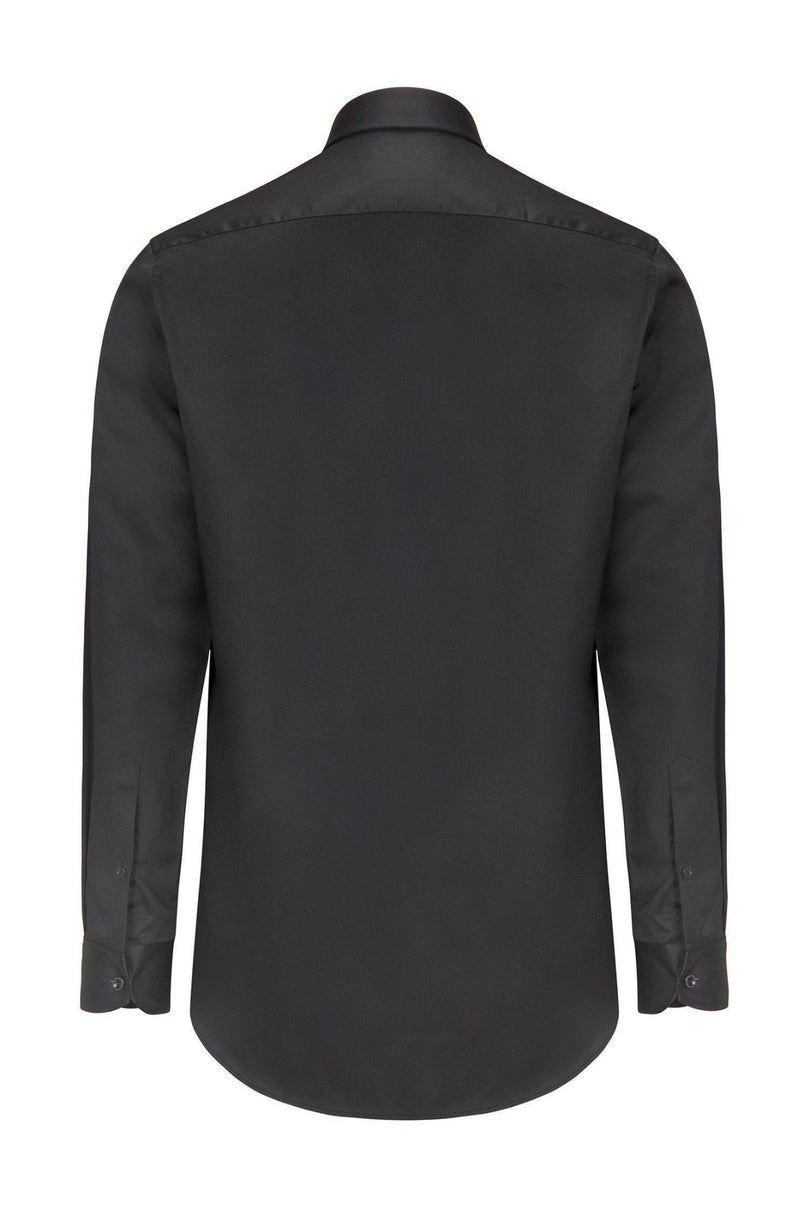 Pure Cotton Classic Collar Sateen Dress Shirt - Black - Ron Tomson