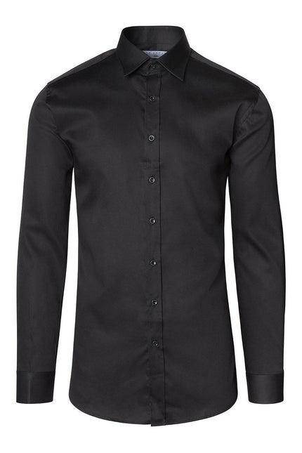 Pure Cotton Classic Collar Sateen Dress Shirt - Black - Ron Tomson