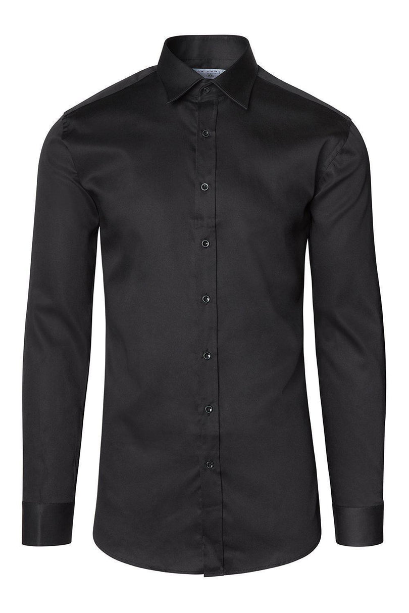 Pure Cotton Classic Collar Sateen Dress Shirt - Black - Ron Tomson