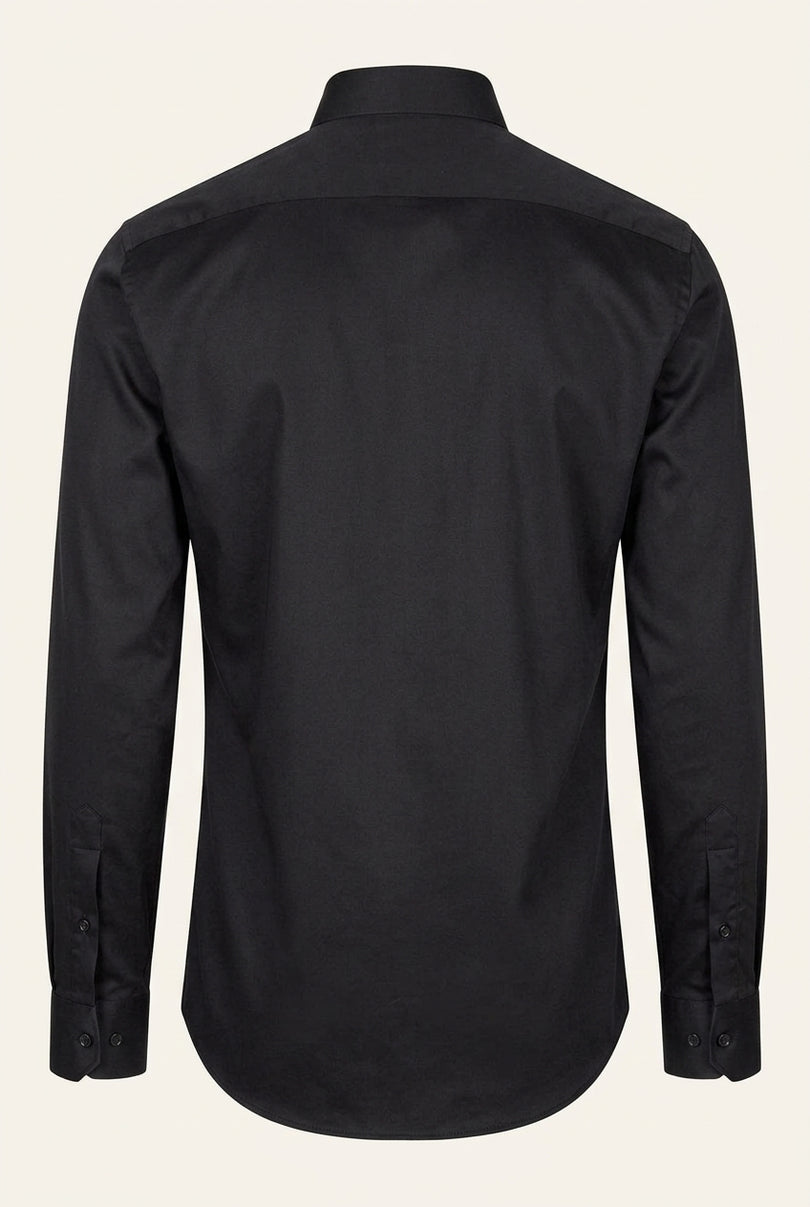 Pure Cotton Classic Collar Sateen Dress Shirt - Black - Back