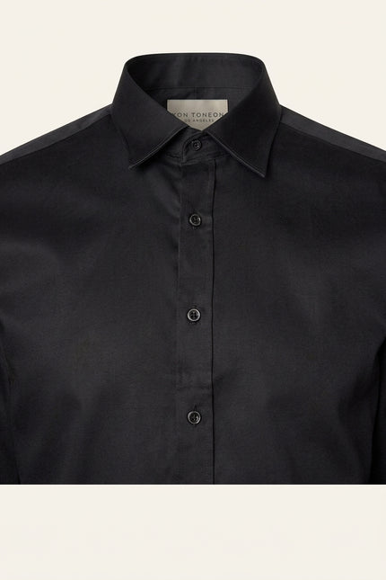 Pure Cotton Classic Collar Sateen Dress Shirt - Black - Detail