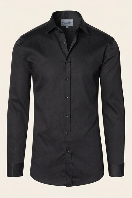 Pure Cotton Classic Collar Sateen Dress Shirt - Black - Front (Alt)