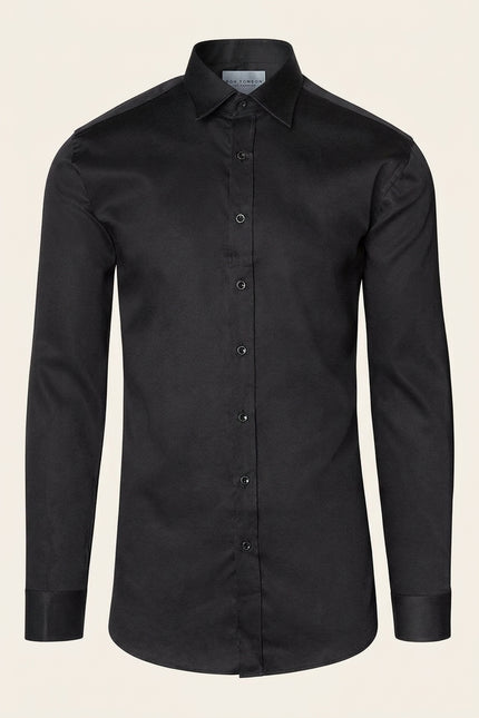 Pure Cotton Classic Collar Sateen Dress Shirt - Black - Front