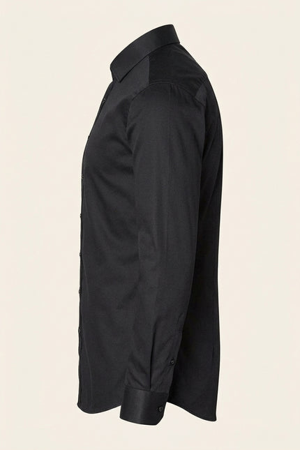 Pure Cotton Classic Collar Sateen Dress Shirt - Black - Side