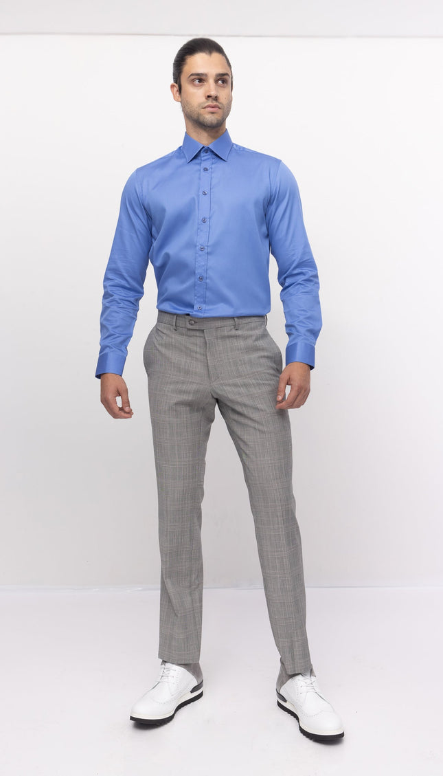 Pure Cotton Classic Collar Sateen Dress Shirt - Blue - Ron Tomson