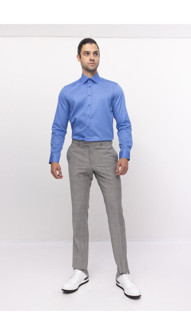 Pure Cotton Classic Collar Sateen Dress Shirt - Blue - Ron Tomson